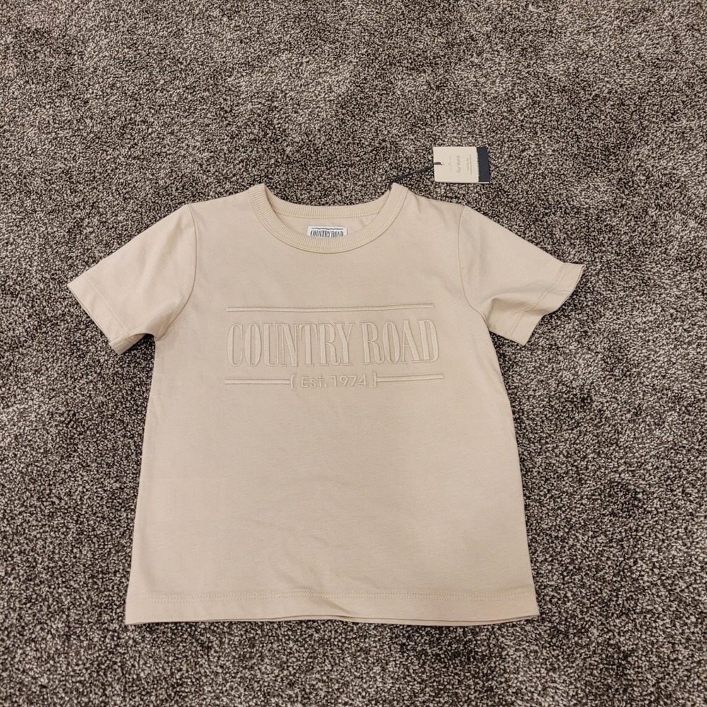Country Road Kids Heritage Tee Wafer Beige Cotton Logo Shirt Size 2 60256947